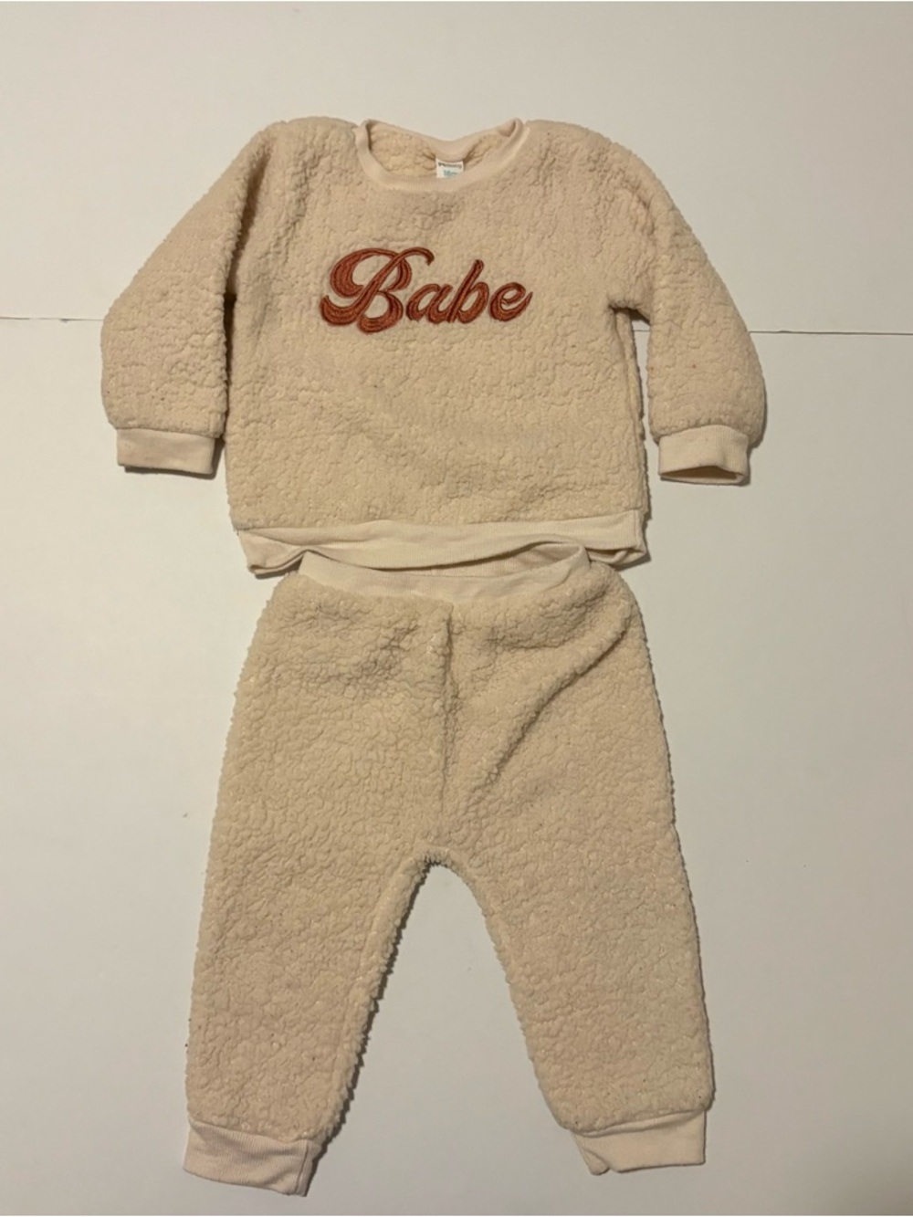 petitLem Cream Sherpa Two-Piece Set with 'Babe' Embroidery 18Months